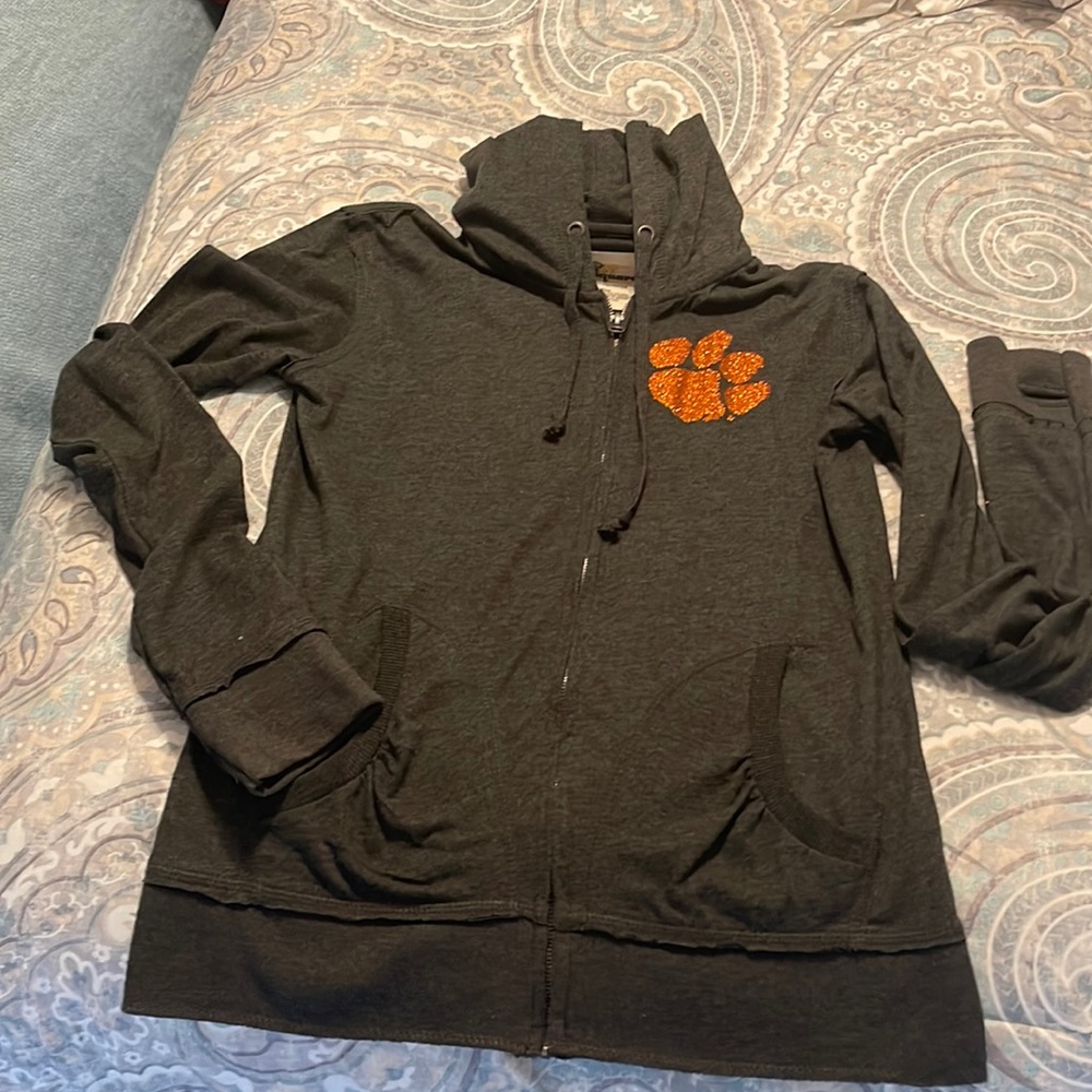 Clemson University zip up jacket. Glitter paw & design on back Size L